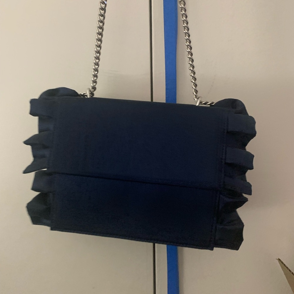 Christian Siriano blue ruffle chain strap bag - Picture 5 of 11